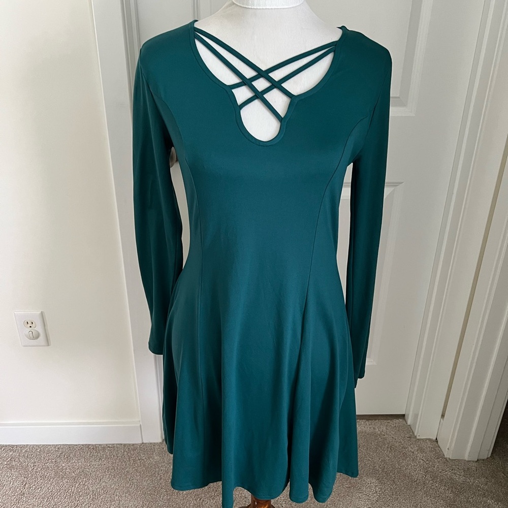 Mudd Green Fit and Flare Long Sleeve Dress - Medium